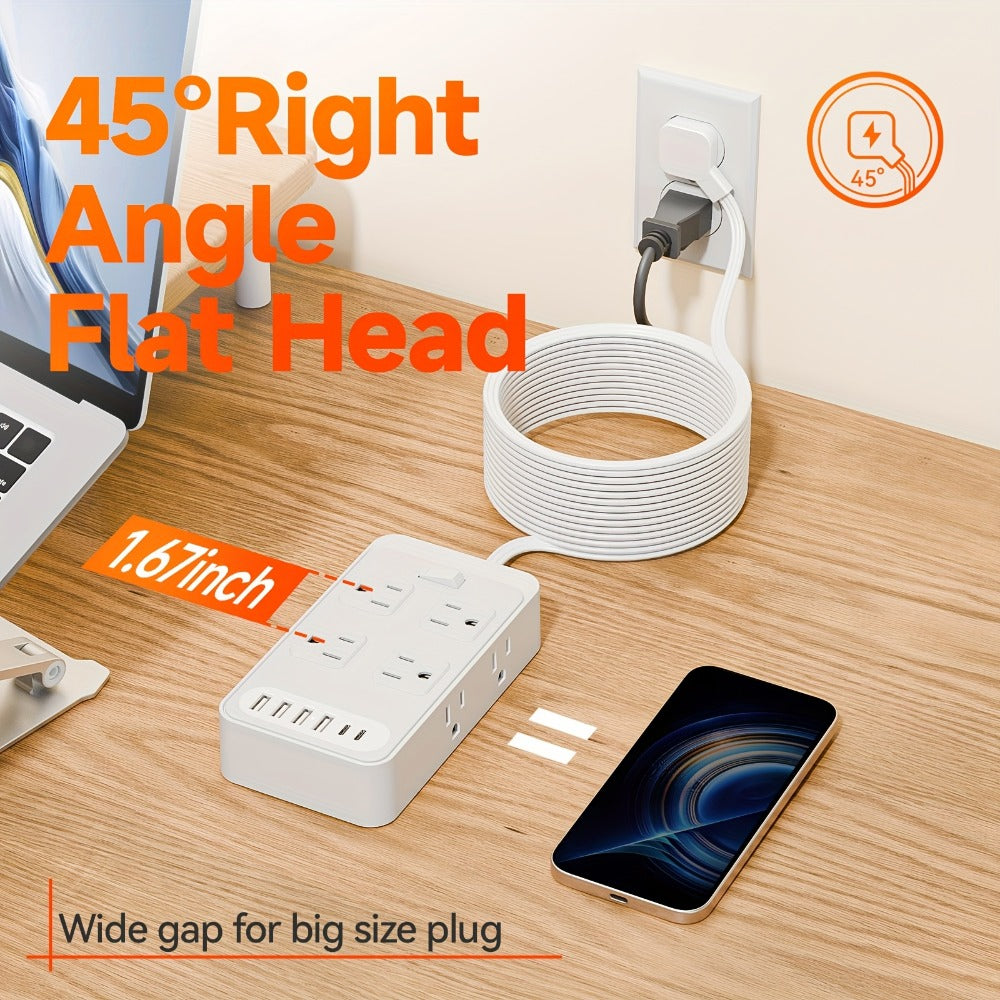 Power Strip Outlet Extender Surge Protector 8 AC Outlets 6 USB Charging Ports 4 USB-A 2 USB-C 3 Inch Short Cord Desk Charging Station for Home Dorm Office Travel White Black