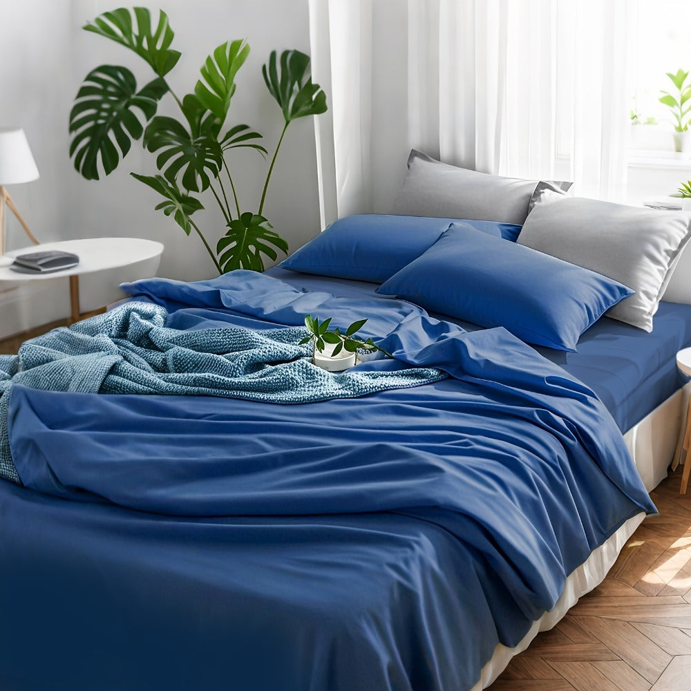 Fitted Sheet Set Deep Pocket | Soft Cooling Breathable Bedding 3-4pcs Fade-Resistant All-Season for Twin Full Queen King ¨C Solid Color Bed Sheets for Dorm Guest Room Everyday Use