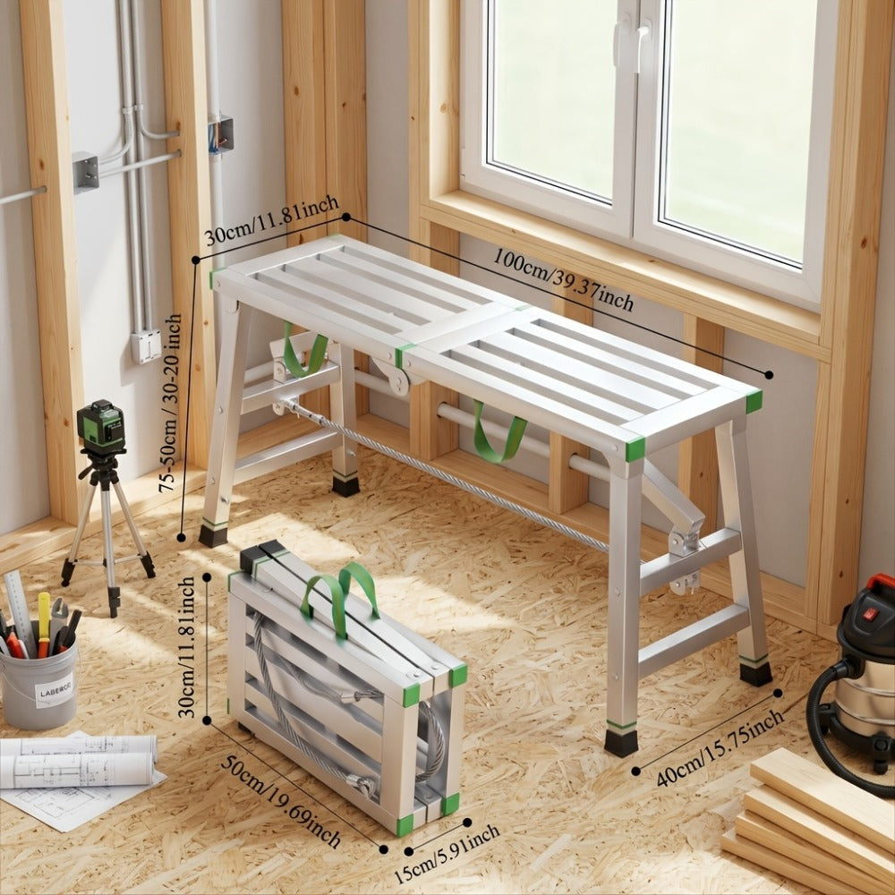 Heavy Duty Folding Work Platform Scaffold 1455 Lbs Capacity Portable Adjustable Height Ladder Stool ¨C Multi-Function Step Stool for Painting Home Renovation Construction Indoor Outdoor Use