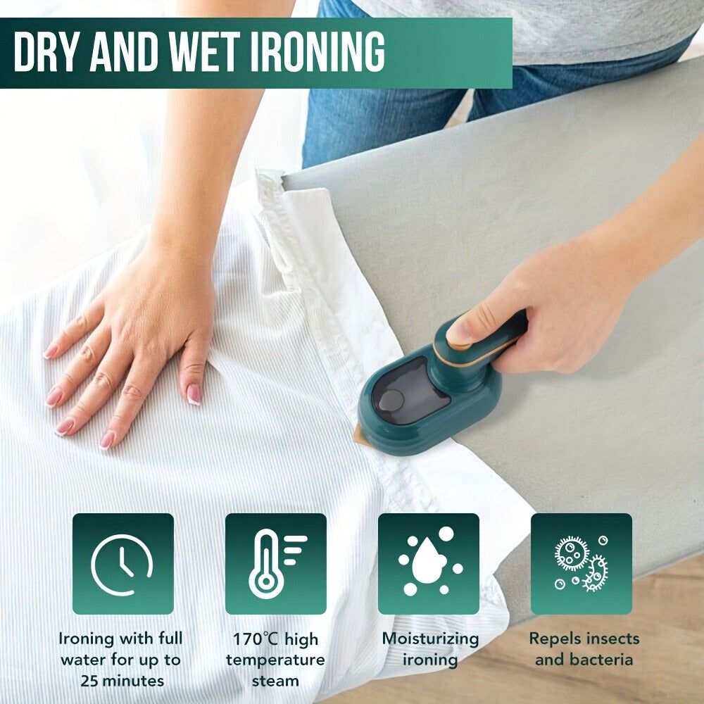 Handheld Steam Iron Portable 33W Dry Wet 2-in-1 Travel Iron 360 Degree Tip Design Transparent Water Tank 50ml Wrinkle Remover for Clothes Shirts Suits Home Travel Green