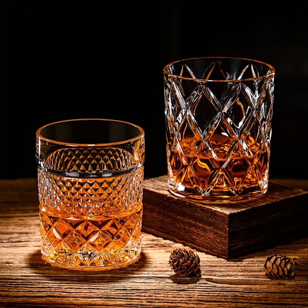 Italian Embossed Whiskey Glass ¨C Handcrafted XO Cocktail Tumbler | Aesthetic Roostertail Bar Beer Water Glass for Home Bar Gifting Party