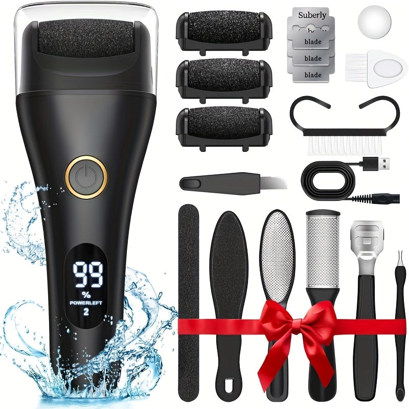 Electric Pedicure Foot File 10-in-1 Kit ¨C Rechargeable with Digital Display, 3 Roller Heads, Dead Skin & Hard Skin Remover for Men & Women