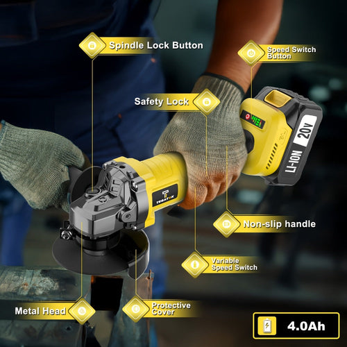 20V Brushless Power Tool Combo Kit | 4-Tool Cordless Set with Impact Wrench, Hammer Drill, Angle Grinder & Electric Drill ¨C 3 Batteries Included for Home Renovation & Construction