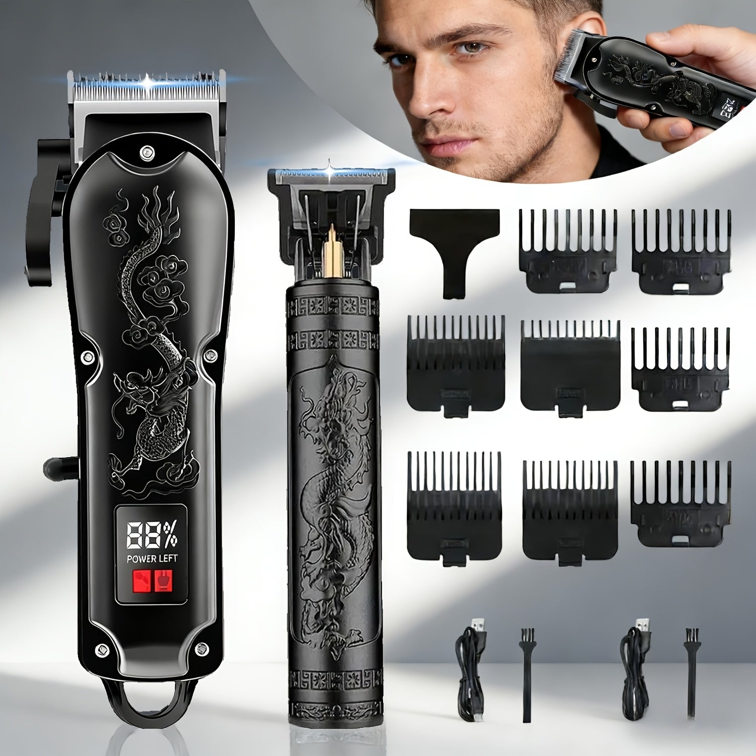 Men's Grooming Set USB Rechargeable Hair Clipper Electric Shaver Nose Ear Hair Trimmer with LCD Battery Display 2-Piece and 4-Piece Options Gift for Husband Boyfriend