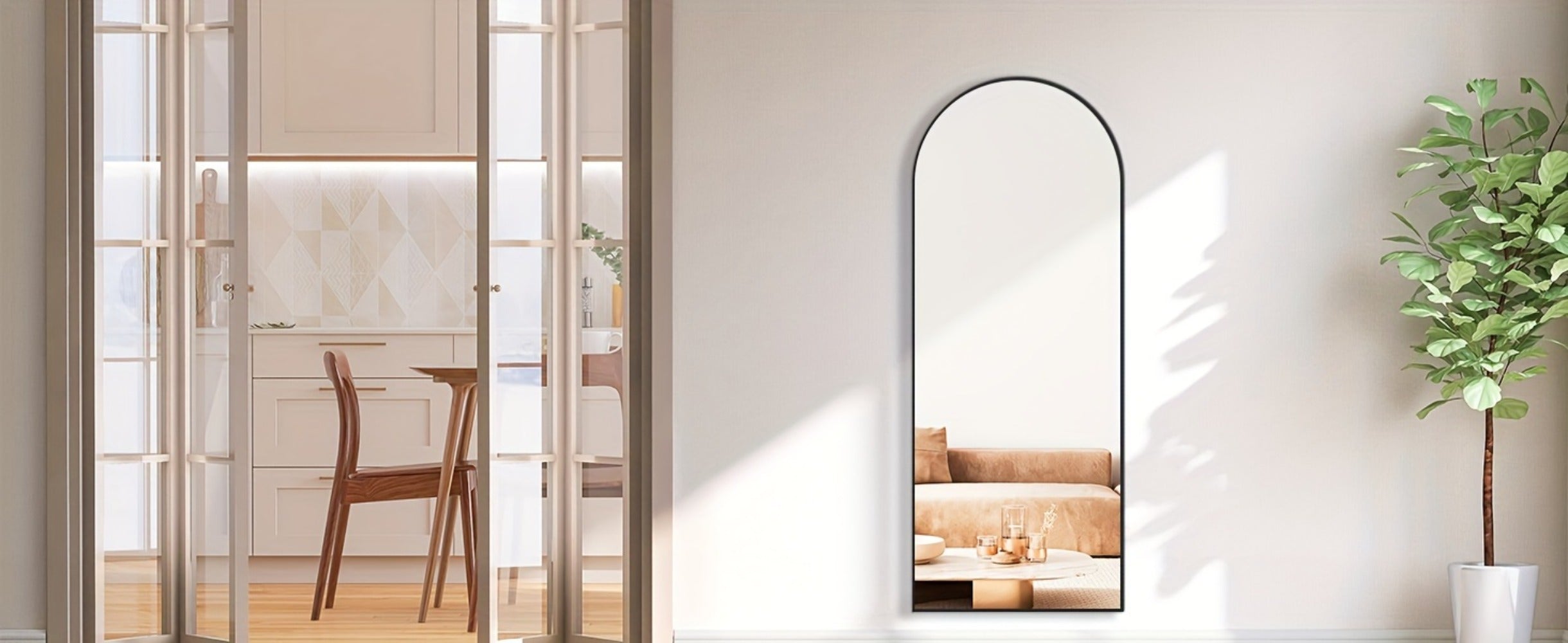 Full Length Floor Mirror with Stand ¨C Arched & Rectangular Full Body Mirror, Aluminum Alloy Frame, Shatter-Proof Nano Glass, Bedroom Living Room Cloakroom Wall Leaning Mirror