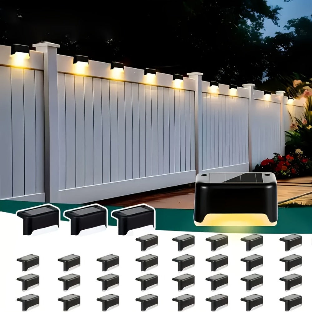 Solar Powered LED Deck Lights ¨C Auto On/Off Outdoor Step Lights for Stairs, Fence, Pathway & Patio, 12-Hour Continuous Lighting, Weatherproof Solar Stair Lights for Garden, Yard & Commercial Use