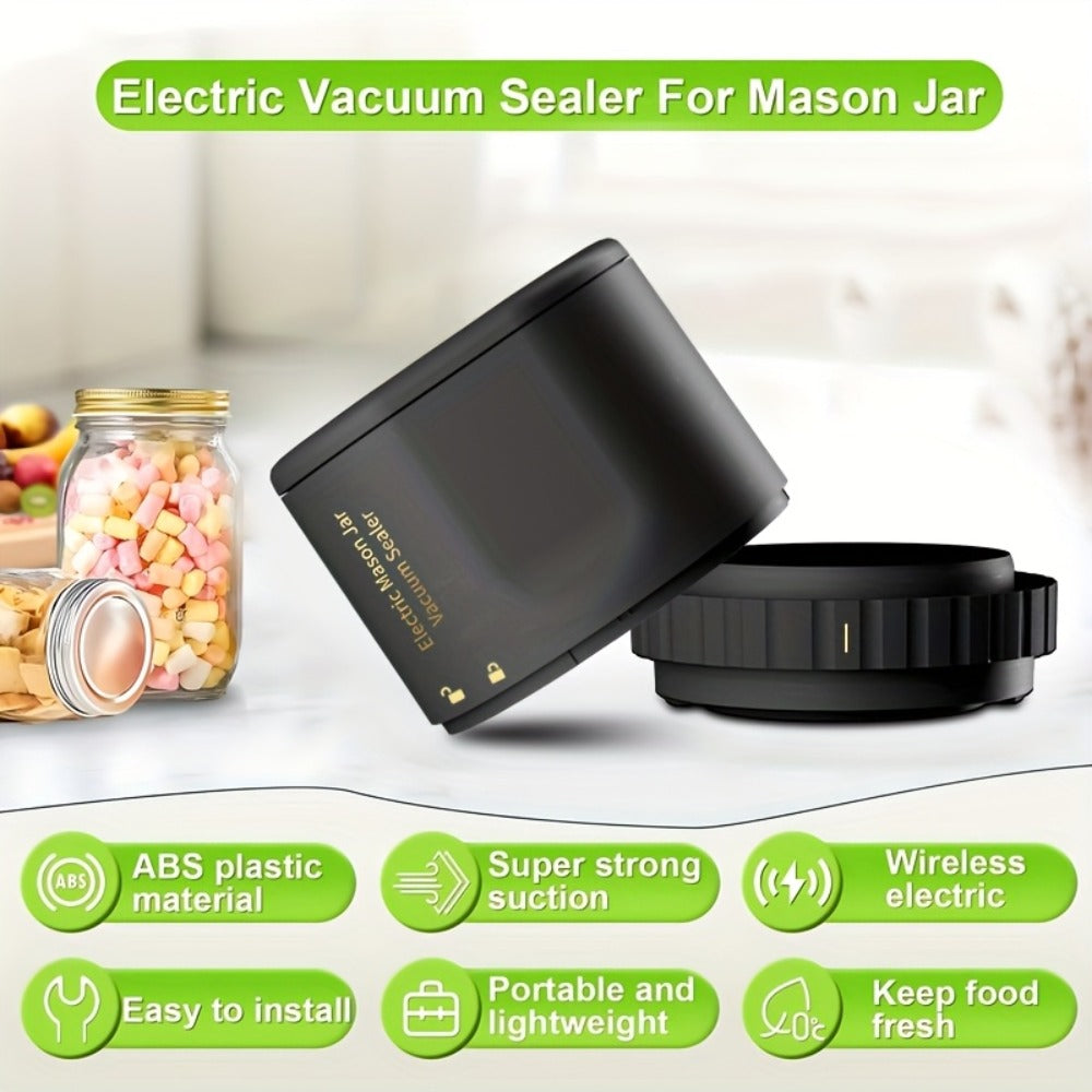 Electric Mason Jar Sealer One-Touch Vacuum Seal - 2025 New Model Automatic Jar Sealer Kit with Wide Mouth & Regular Mouth Lids, Food Storage Vacuum Sealer for Mason Jars, Canning Jar Lid Sealer, Black & White