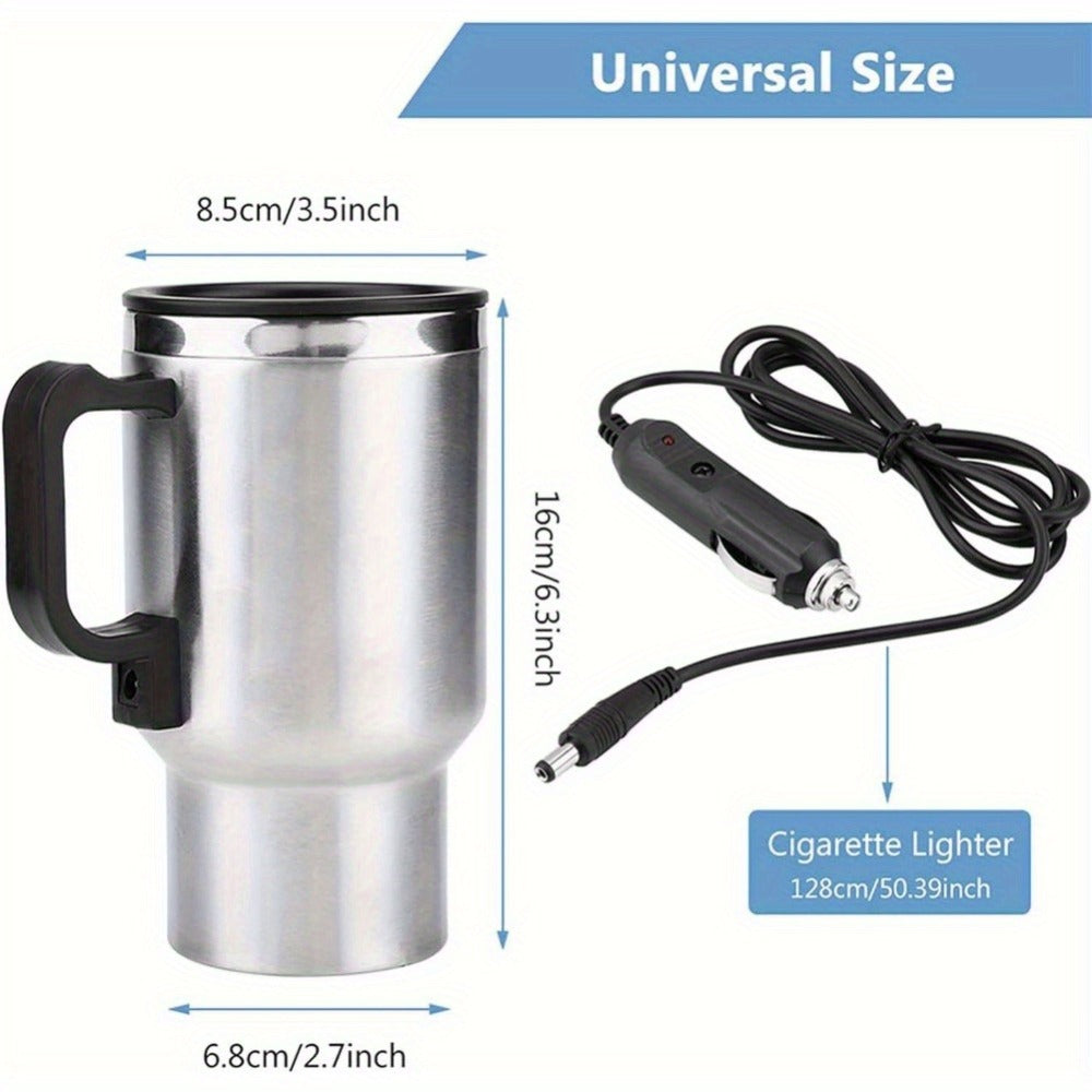 Car Electric Kettle 12V ¨C Stainless Steel Travel Heating Cup with Auto Shut-Off, 450ml & 500ml Portable In-Car Water Heater for Hot Water, Tea & Coffee ¨C Cigarette Lighter Powered Road Trip Essential