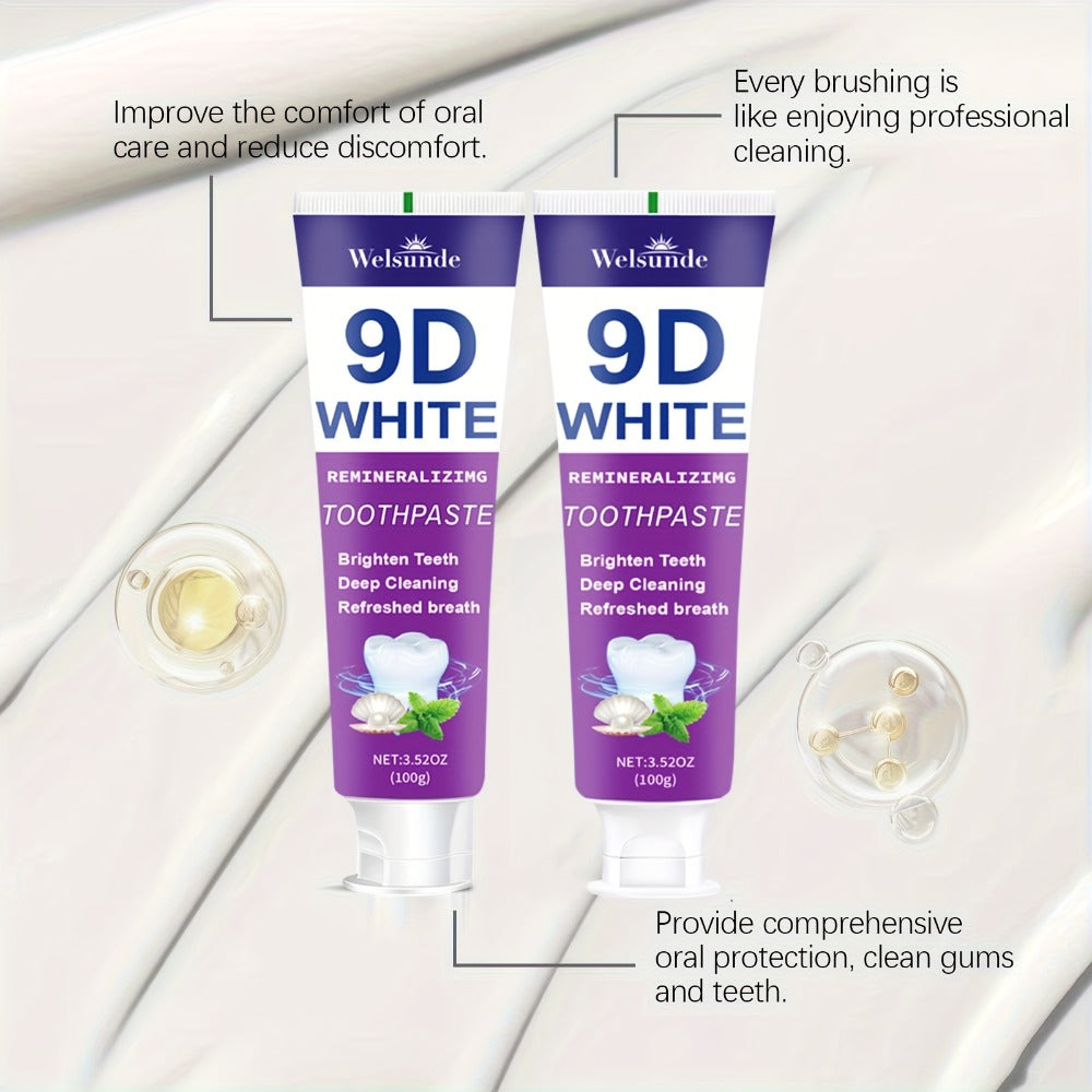 Remineralizing Toothpaste 4-Pack ¨C 9D Purple Hypoallergenic Formula with Essential Oils, 400g Deep Cleaning Whitening Toothpaste for Sensitive Teeth, Gentle Gum Care & Fresh Breath, Daily Home & Travel Oral Hygiene