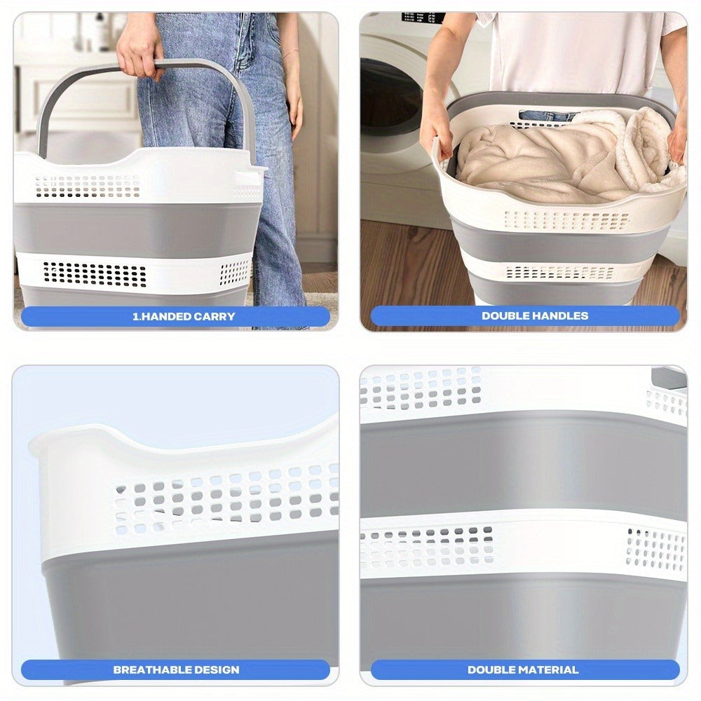 Collapsible Laundry Basket 43L Foldable Pop-Up Hamper with Handles ¨C 11.5 Gallon Plastic Laundry Basket Space-Saving Portable Storage Container Organizer for Bedroom, Bathroom & Dorm, 1pc or 2 Pack
