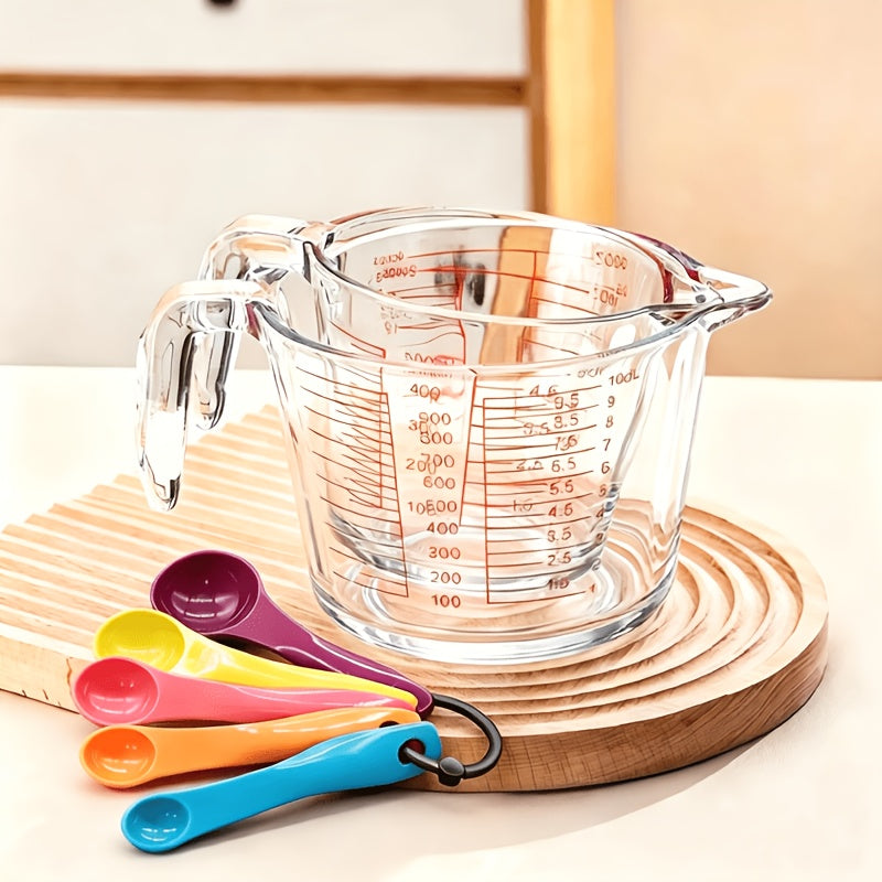 Glass Measuring Cup Heat Resistant Large Capacity with Handle 16.9 oz 33.8 oz Reusable Kitchen Baking Liquid Measuring Cup Set with Measuring Spoons