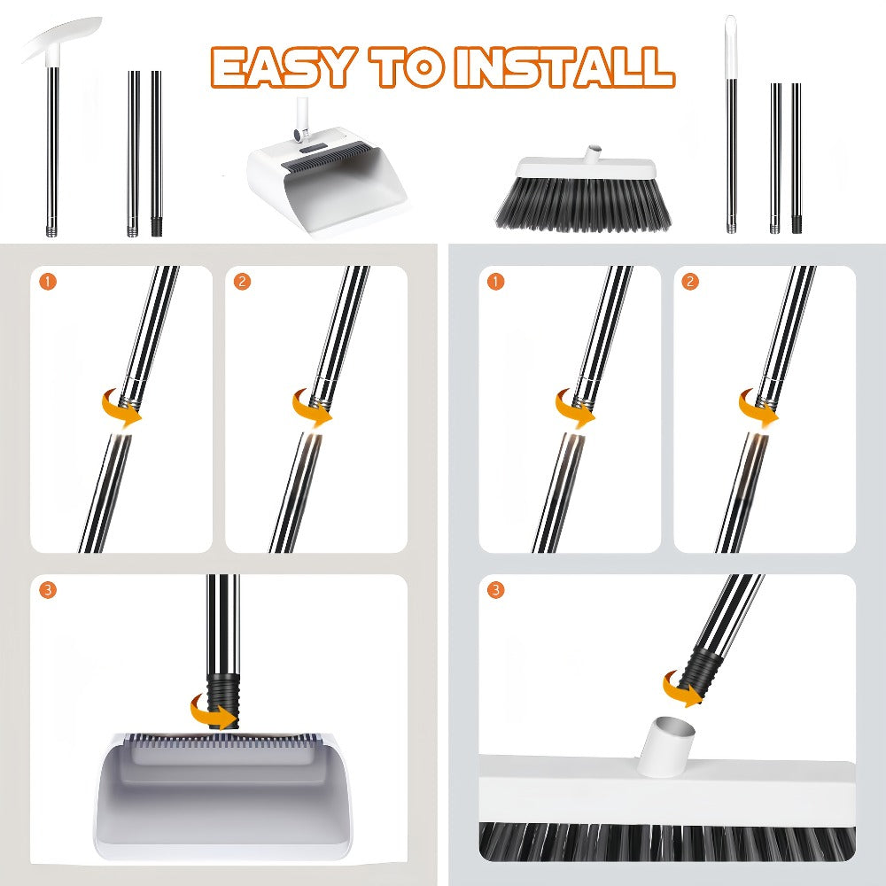 Foldable Broom and Dustpan Set with Long Handle 2-in-1 3-in-1 4-in-1 Floor Brush Combo for Home Office Dorm Room Indoor Outdoor Cleaning