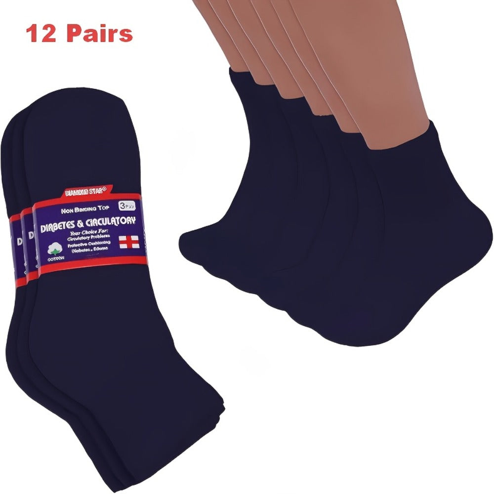 Diabetic Socks 12 Pairs Non Binding Low Cut Cushioned Seamless Loose Fit Ankle Socks for Men Women Edema Neuropathy Wide Toe Box White Black Brown Grey Khaki Navy