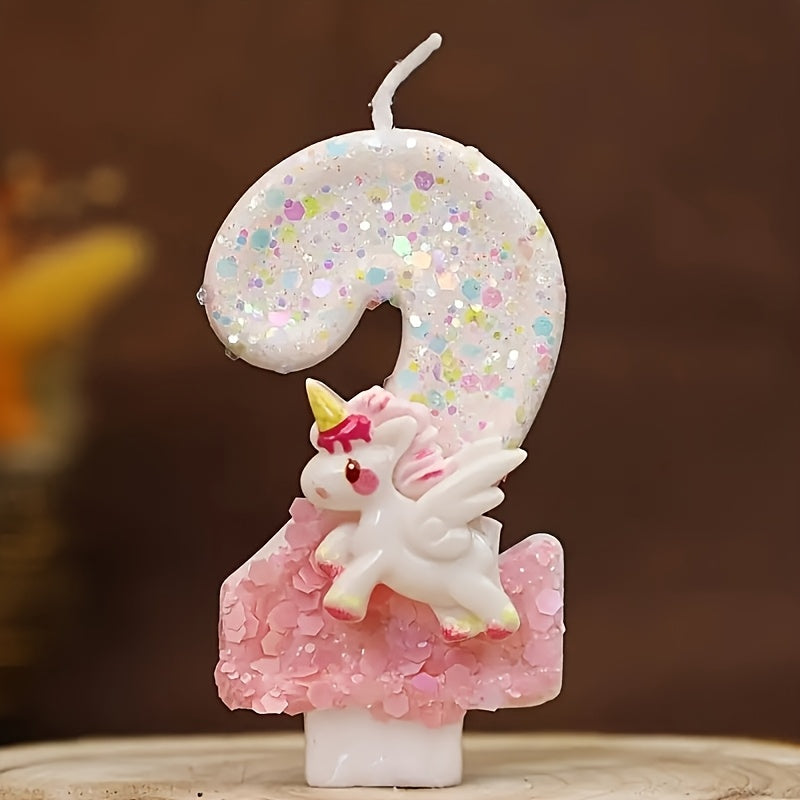 Unicorn Number Cake Topper 0-9 Birthday Party Decoration Glitter Figure Candle Topper for Birthday Anniversary Wedding Christmas Halloween Table Decor