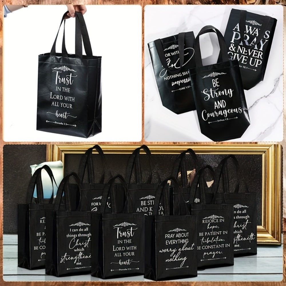 Christian Gift Bags Bulk with Handle ¨C 24/48 Pcs Bible Verse Religious Reusable Bags Medium Size for Church Visitors Baptism Wedding Party Favors Father¡¯s Day Black
