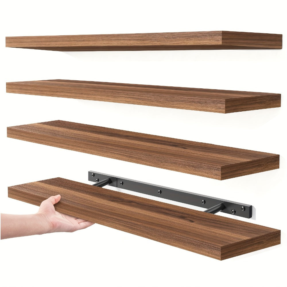Floating Shelves Wall Mounted Set of 4 - 22 Inch Wall Shelves with Invisible Brackets for Bathroom Living Room Bedroom Kitchen Decor, Walnut Black White White Oak Light Brown