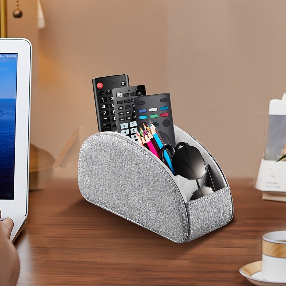 Faux Leather Desktop Organizer 5 Compartments ¨C Multifunctional Remote Control Holder Caddy, Pen Holder Storage Box for Remote Controls, Pens, Eyeglasses, Makeup Brushes & Office Stationery, 10 Styles