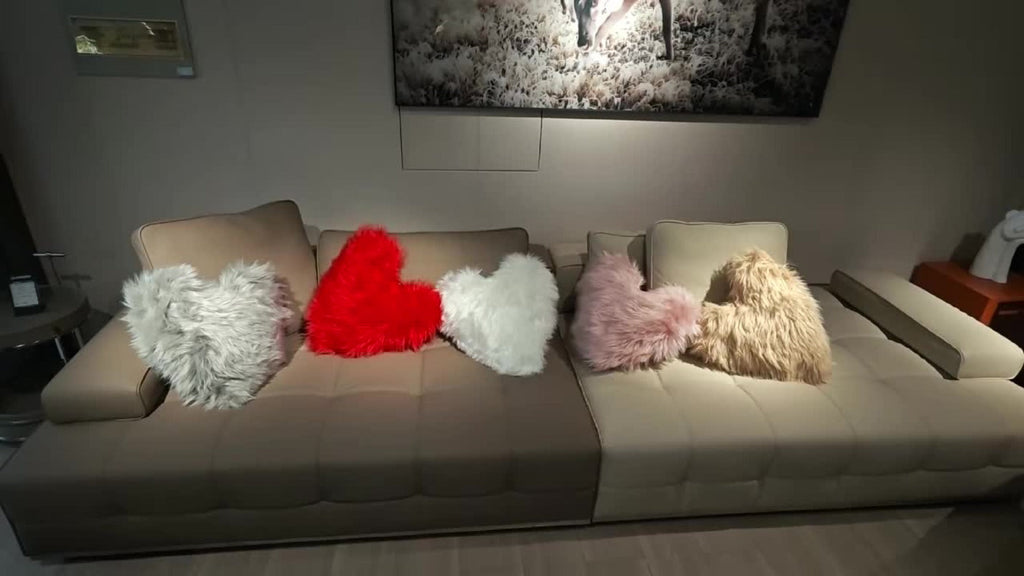 Heart Shaped Plush Pillow Cover Faux Wool Fluffy Cushion Cover for Sofa Bed Chair Car - Valentine's Day Decor Throw Pillowcase 17¡± Soft Decorative Pillow Case, Red & Pink, Insert Not Included