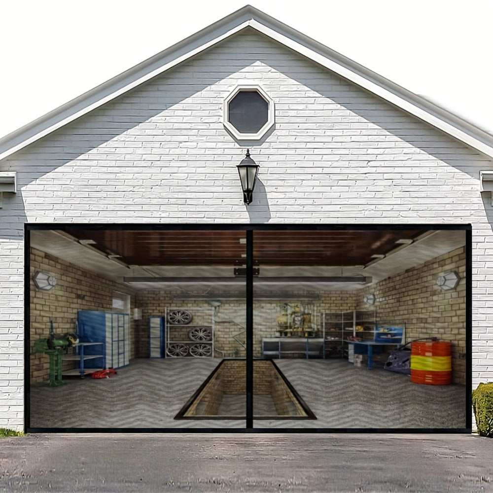 Garage Screen Door Magnetic Closure Heavy Duty Mesh Screen for 2-Car Garage, Hands-Free Walk-Through, Weather Resistant Pest Proof Bug Barrier, Easy Install, Fits Single & Double Garage Door Openings