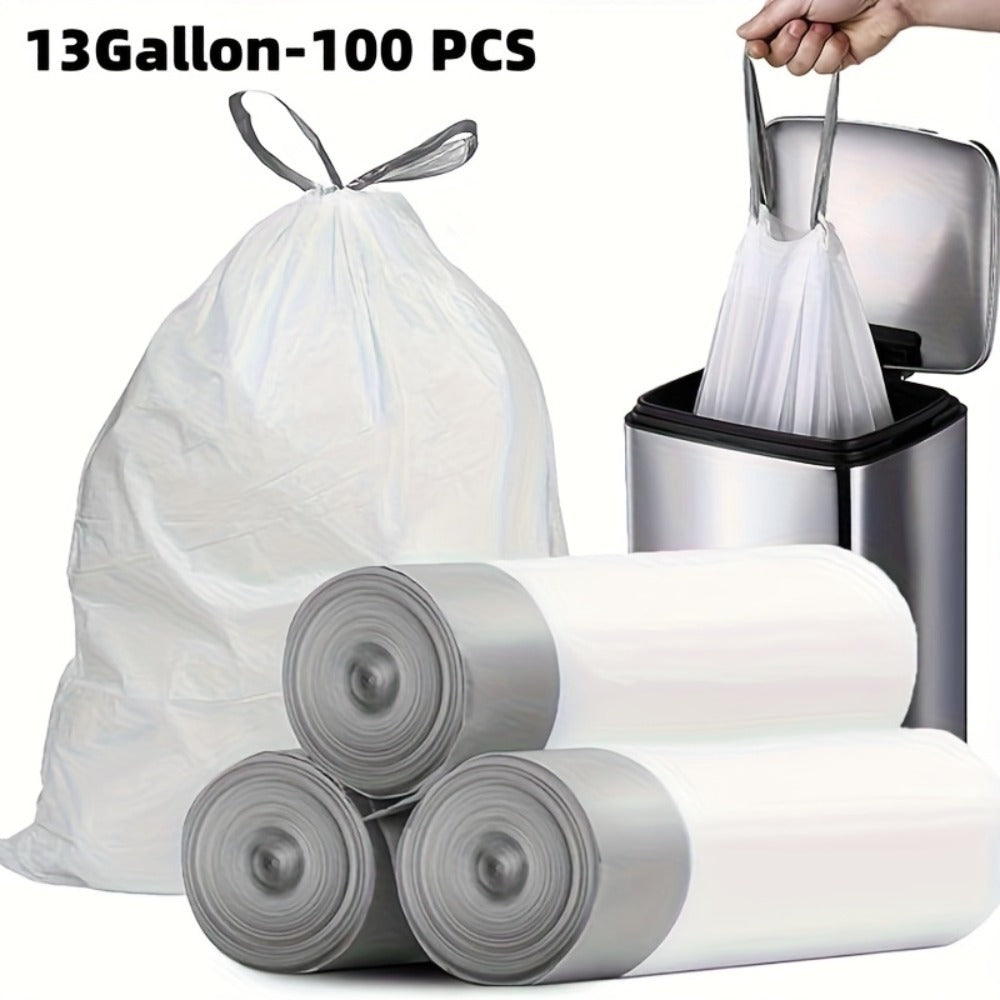 Heavy Duty Trash Bags 13 Gallon 100 Count, 1 Mil Extra Thick Drawstring Garbage Bags, Leak-Proof Tear-Resistant Kitchen Trash Can Liners for Restaurants, Offices & High-Traffic Areas, Commercial Grade