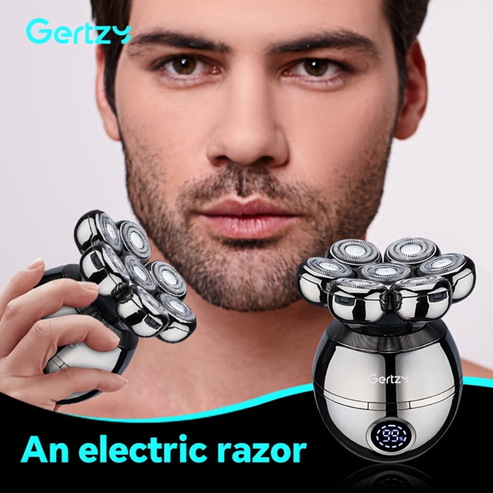 Electric Head Shaver for Bald Men 5-in-1 Grooming Kit with Rotary Blades, Hair Clipper, Nose Trimmer, Cleaning Brush & Scalp Massager ¨C Cordless Rechargeable Skull Shaver, Silver & Gold