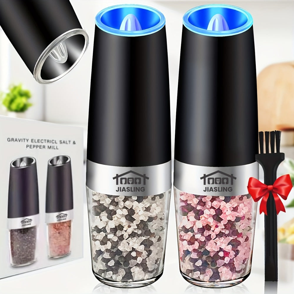 Electric Salt and Pepper Grinder Set 2PCS ¨C Battery-Powered, LED Light, One-Handed Automatic Operation, Adjustable Coarseness