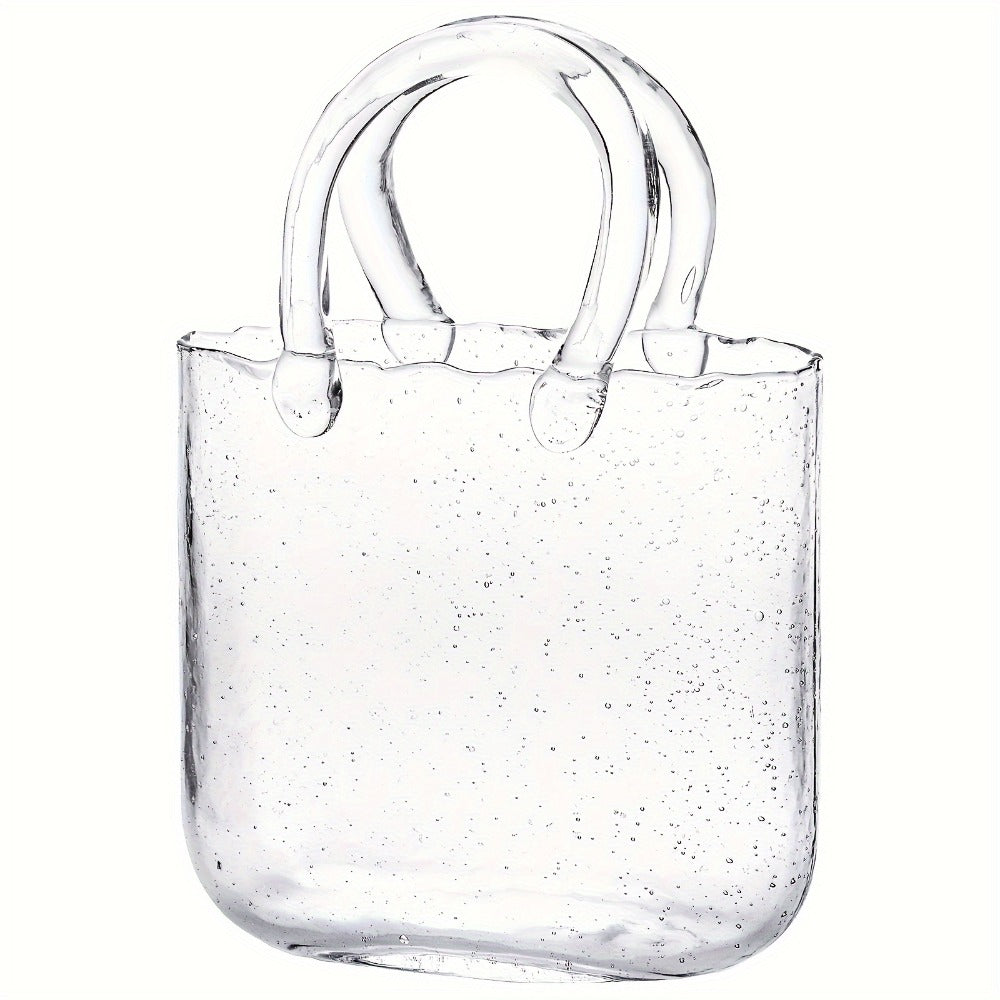 Glass Purse Vase for Flowers Glow in the Dark Vase Fish Bowl Bubble Clear Bag Vase with Handle 7.7x3.9x10.4In Unique Decorative Vases for Centerpieces Wedding Table Christmas Home Decor