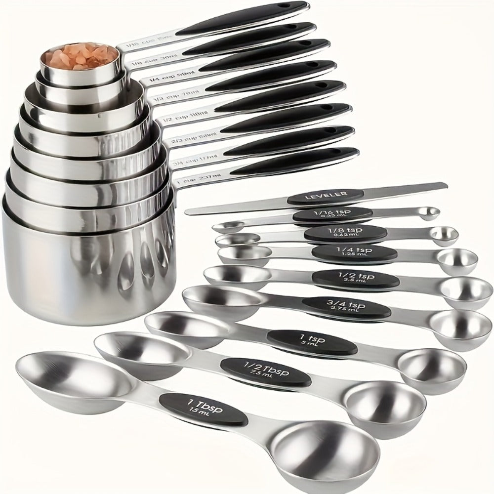 Measuring Cups and Spoons Set Stainless Steel, 8 or 17-Piece Stackable Baking Measuring Cup Set with Soft Handle for Wet and Dry Ingredients, Kitchen Baking Accessories, Black or Colorful