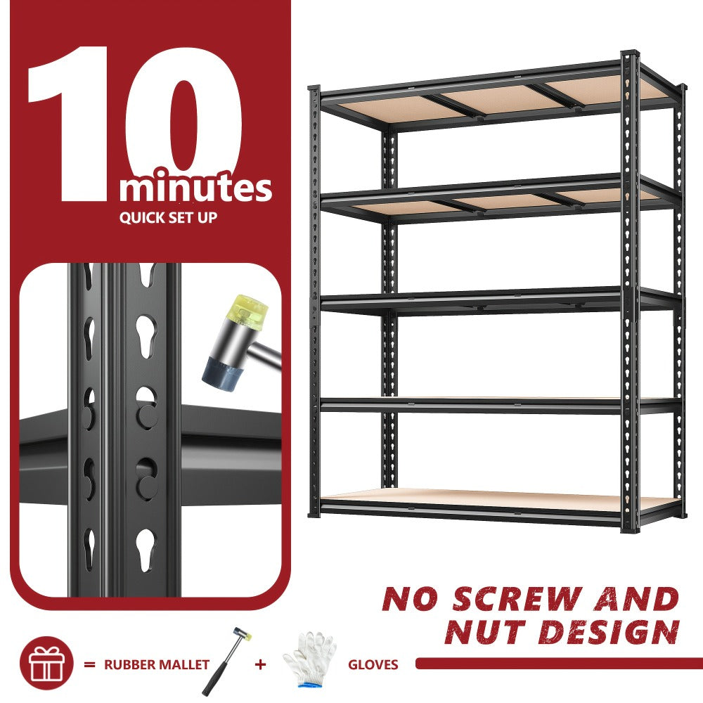 5-Tier Heavy Duty Garage Shelving Unit 2000LBS ¨C Metal & Wood Storage Shelves, Adjustable Utility Rack for Garage, Basement, Pantry, Warehouse, Kitchen & Office, Tool-Free Assembly, Black