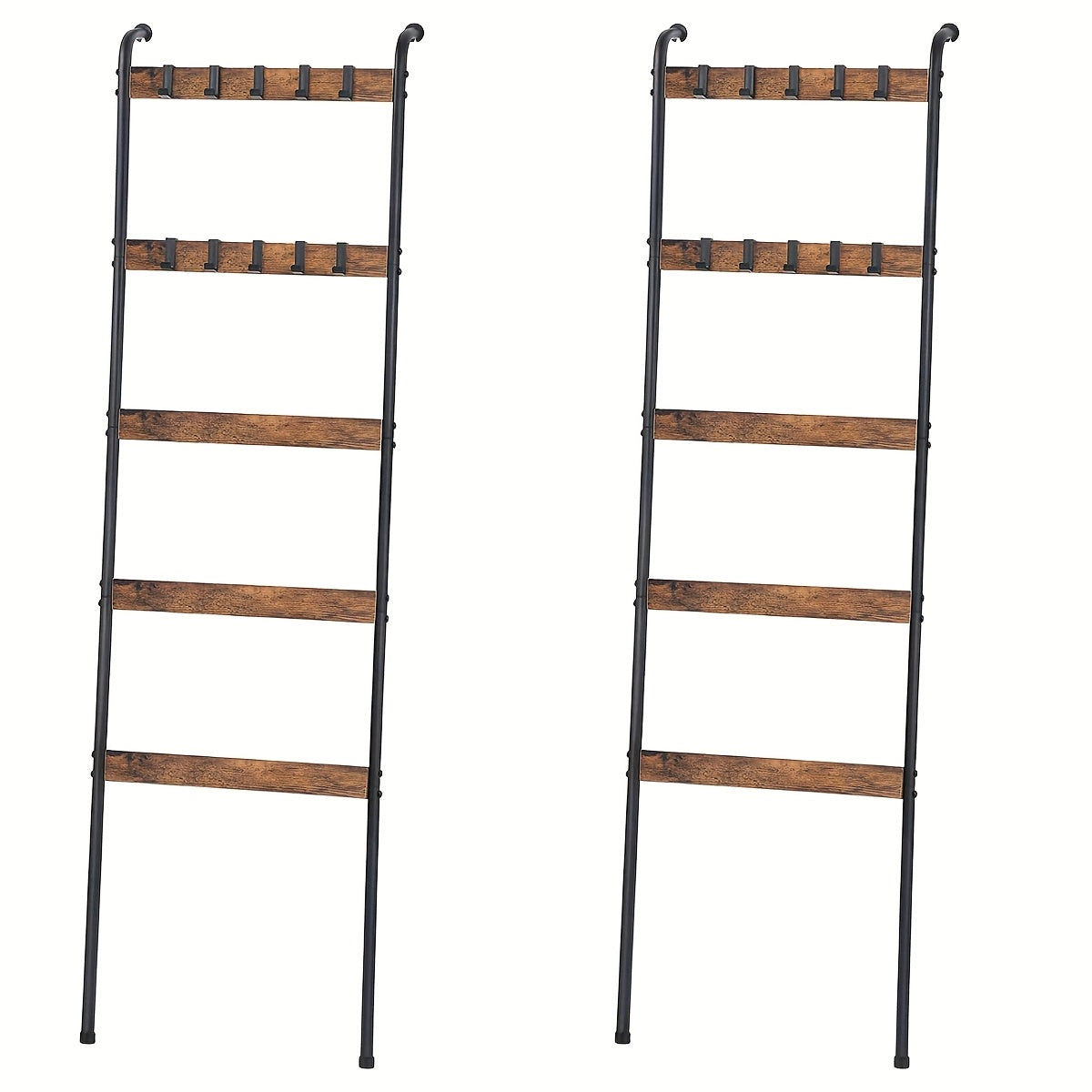Blanket Ladder 5 Tier Farmhouse Wood with 10 Removable Hooks Wall Leaning Towel Rack Quilt Holder for Living Room Bathroom Bedroom Decor