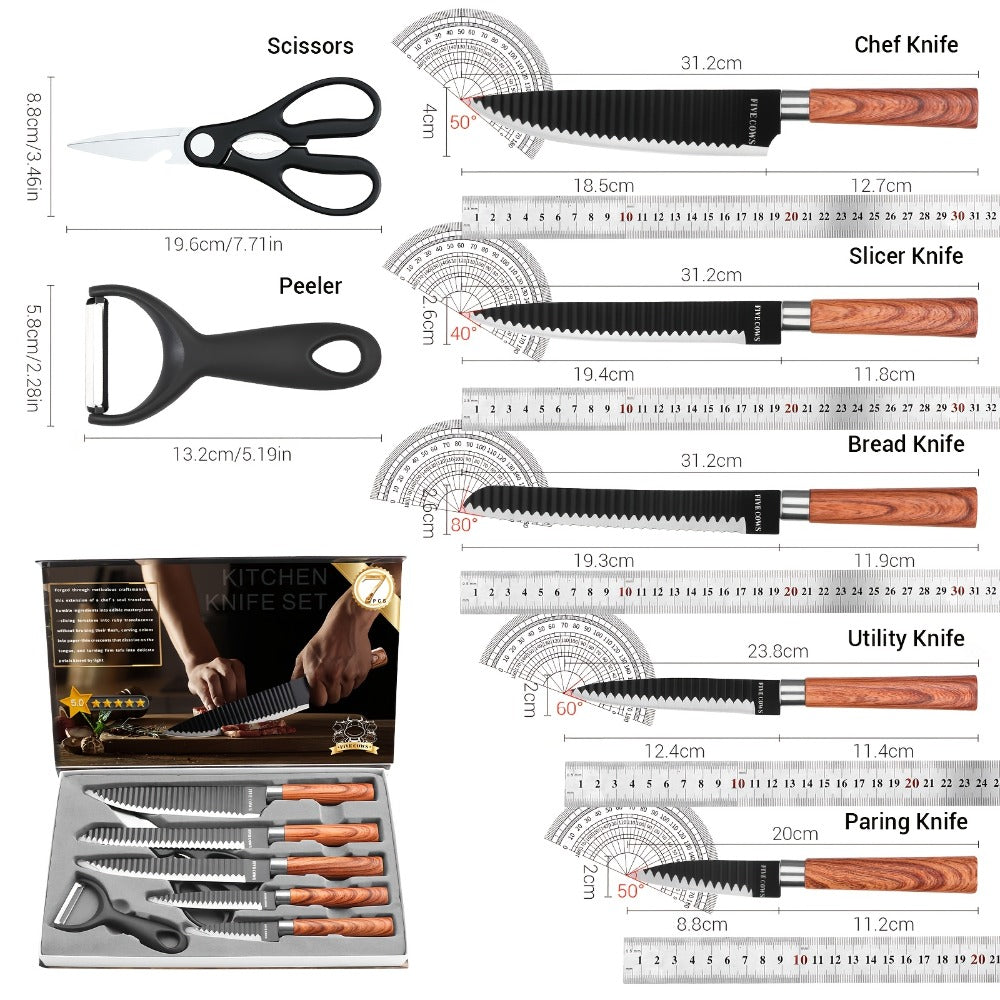 Kitchen Knife Set High Carbon Steel Hand Forged Chef Knives with Case Non-Stick Black Blade Butcher Cleaver Meat Cutting Vegetable Chopping Camping BBQ Outdoor Holiday Gift