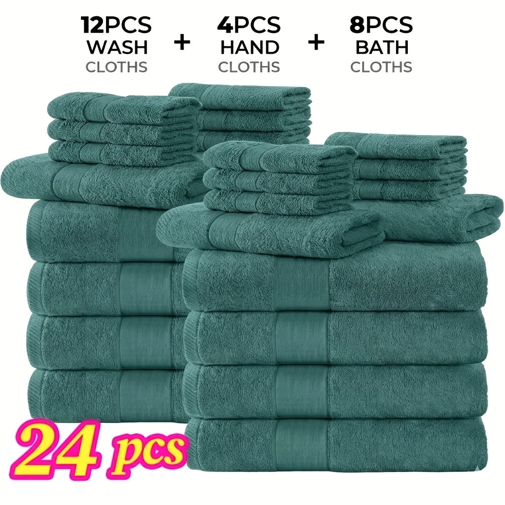 Luxury Towel Set 12 or 24 Piece Hotel Quality Cotton - Highly Absorbent Quick Dry Thick Bath Towels Hand Towels Washcloths | 7 Colors | Hotel Spa Gym Home Bathroom Essentials Gift Set