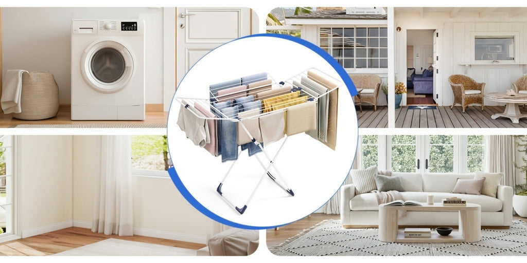 Clothes Drying Rack Foldable 4-Wing Large Capacity Metal Laundry Rack Free Standing Indoor Outdoor Space Saving Airer 55x38 In