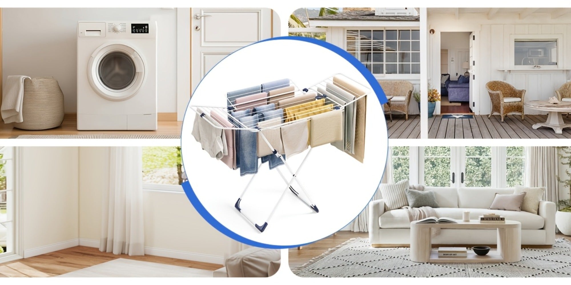 Clothes Drying Rack Foldable 4-Wing Large Capacity Metal Laundry Rack Free Standing Indoor Outdoor Space Saving Airer 55x38 In