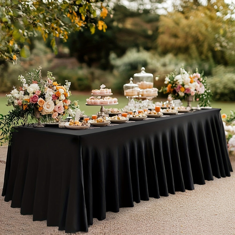Spandex Table Skirt for Rectangle Tables 6ft, Black White Stretch Table Cover for Events Weddings Banquets, Washable Wrinkle Resistant