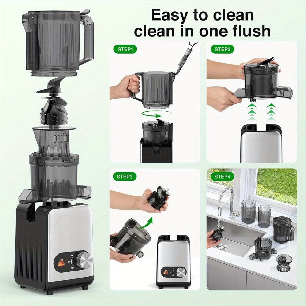 Cold Press Juicer Machine with Large Feed Chute - Slow Masticating Juicer for Whole Fruits & Vegetables, High Juice Yield, Easy to Assemble & Clean, LED Display Option, Silver, for Home & Kitchen