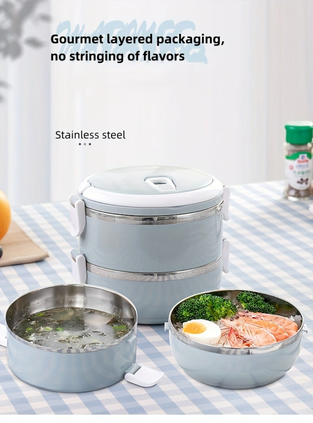 Stainless Steel Lunch Box Insulated Bento Box with Lid - Cylindrical Stackable Food Container for Office School Camping and Picnic, Dishwasher Safe Thermal Lunch Box Available in 2, 3 or 4 Layer for Adults and Kids