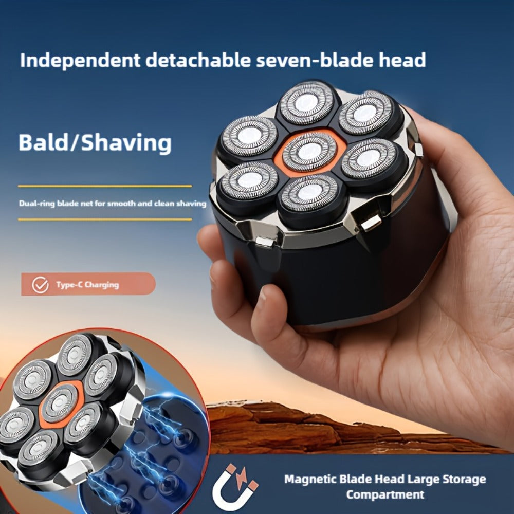 Bald Head Shaver Electric - 5-in-1 Rechargeable Grooming Kit with Type-C Fast Charging, 1400mAh Multi-Head Rotary Shaver for Bald Head Shaving, Beard Trimming & Nose Hair Trimming for Men