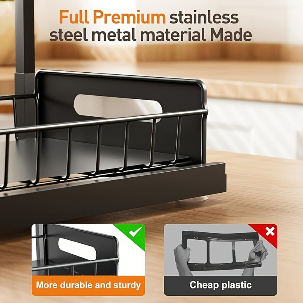 Under Sink Organizer with Sliding Pull-Out Shelf ¨C 2-Tier Metal Cabinet Storage Rack for Kitchen, Bathroom, Pantry & Closet Organization, 1-Pack or 2-Pack