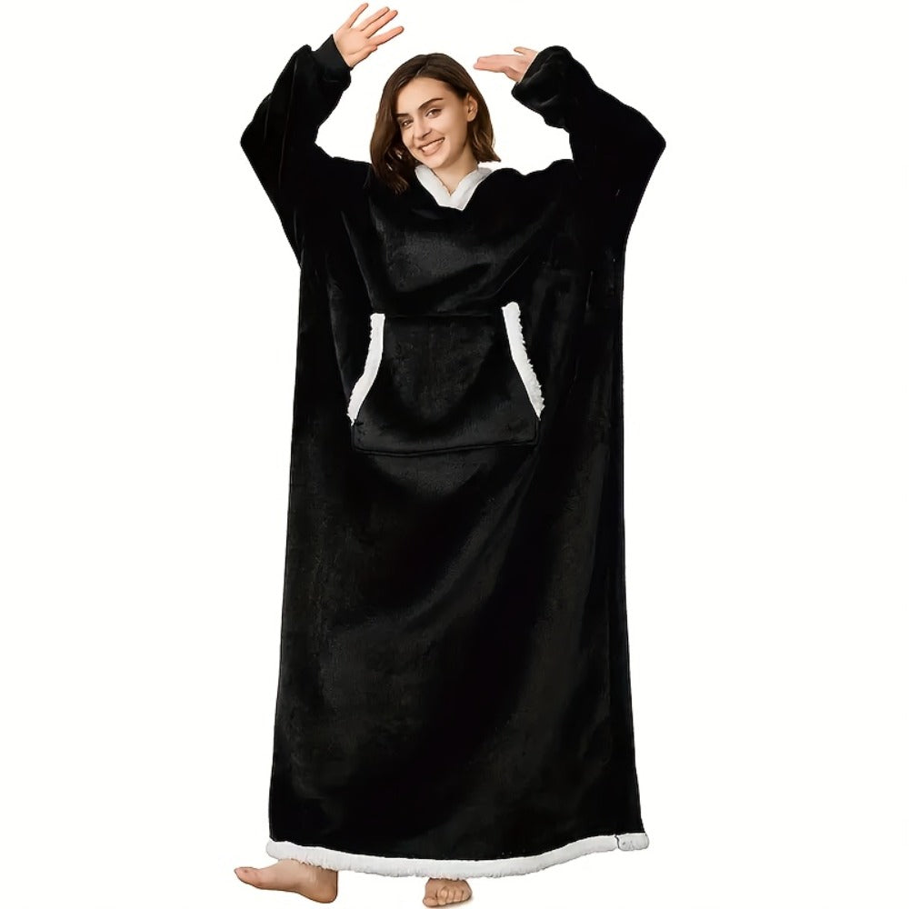 Wearable Blanket Hoodie - Oversized Extra-Long Ultra-Soft Acrylic Hooded Blanket for Adults, Warm Cozy TV Watching Winter Gift for Christmas Valentine's Day