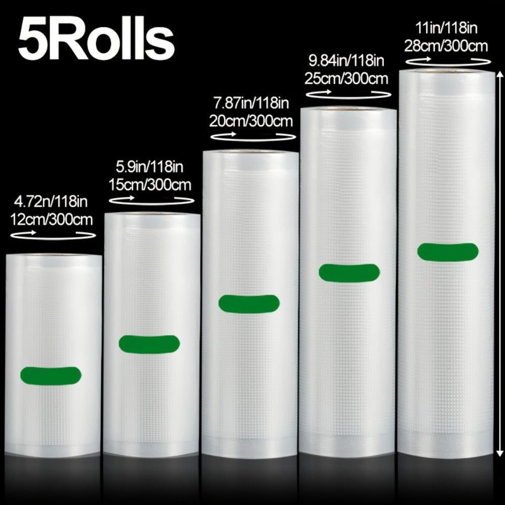 Vacuum Seal Bags Roll 5-Pack Multi-Size ¨C BPA-Free PE+PA Vacuum Storage Roll Bags 3 Meters, 5 Widths for Food Storage, Meal Prep, Sous Vide & Freshness Preservation, Compatible with Vacuum Sealers