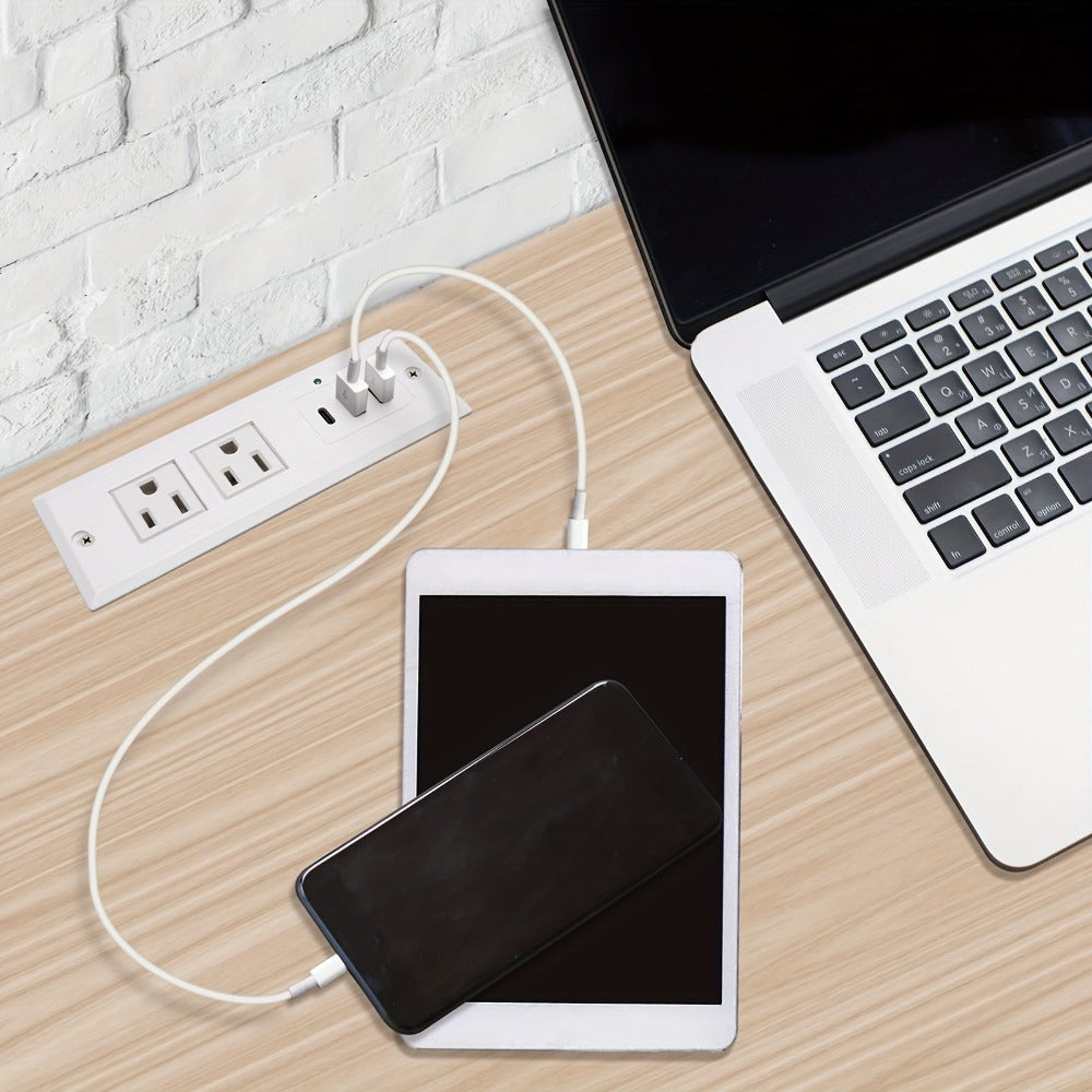 Recessed Power Strip Flush Mount Desk Outlet with USB-C & USB-A Ports In-Desk Power Grommet for Conference Room Office Table Furniture 1.5m Cord