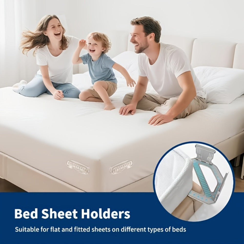 Bed Sheet Holder Straps ¨C Heavy-Duty Mattress Sheet Grippers, No More Loose Bedding, Universal Fit for All Mattress Depths & Sheet Styles, Easy One-Time Installation, White & Gray