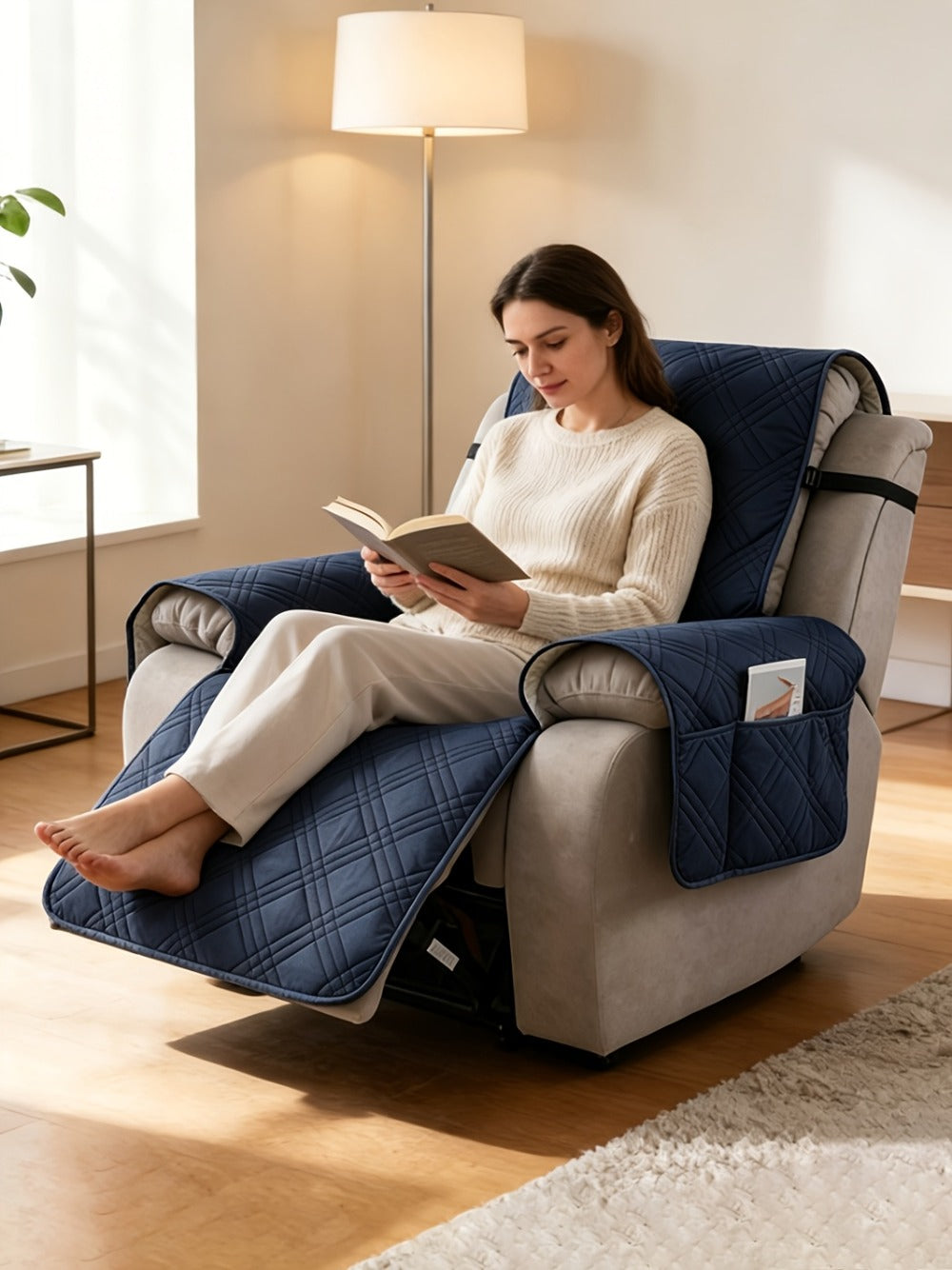 Recliner Chair Cover Waterproof Non-Slip Sofa Slipcover with Pocket Pet Scratch Resistant Washable Furniture Protector for Living Room Multiple Colors
