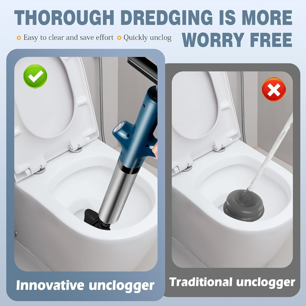 Toilet Plunger Set High Pressure Air Drain Unclogger - Stainless Steel Toilet Snake & Air Discharge Impactor for Clogged Toilet, Kitchen Sink, Bathroom Drain & Pipe Blockage Removal