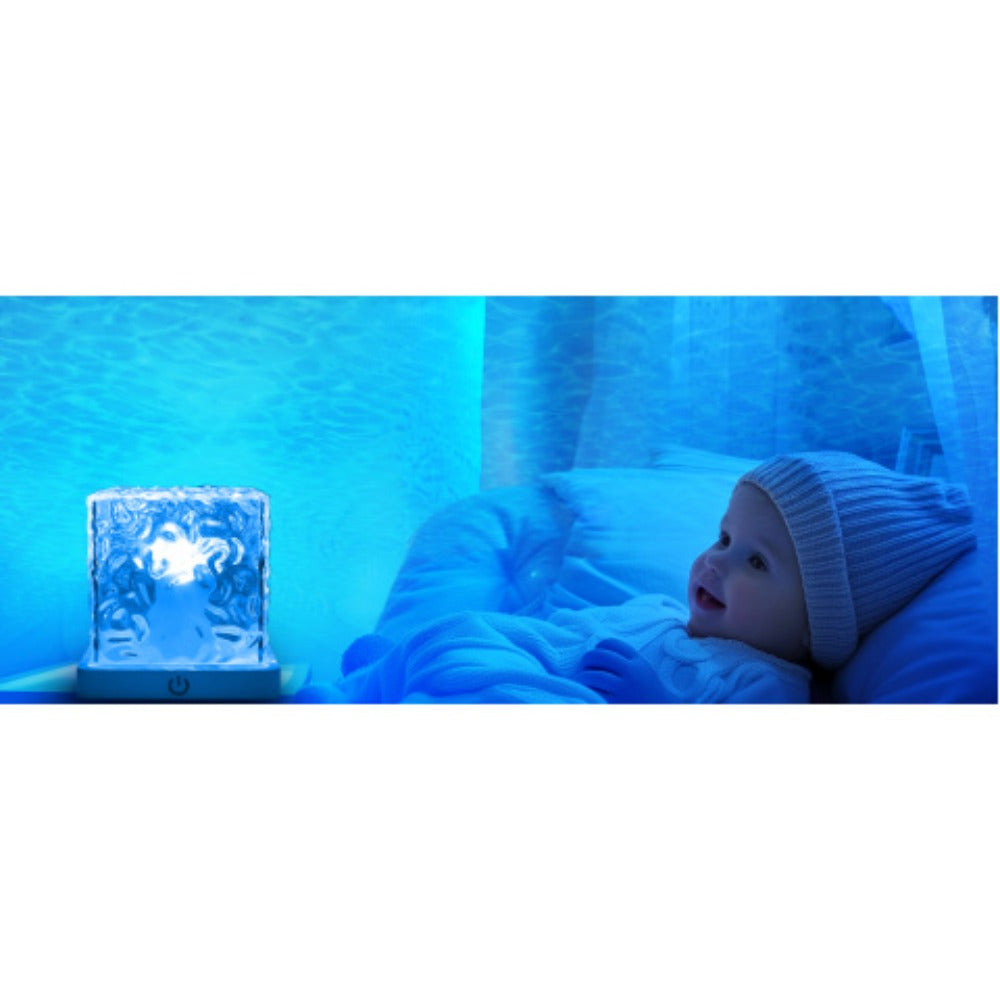 RGB Night Light Rechargeable 16-Color Ocean Wave Projection Lamp - Rotating Flame Water Ripple Remote Dimming for Bedroom Bar Restaurant Display Cabinet Decor