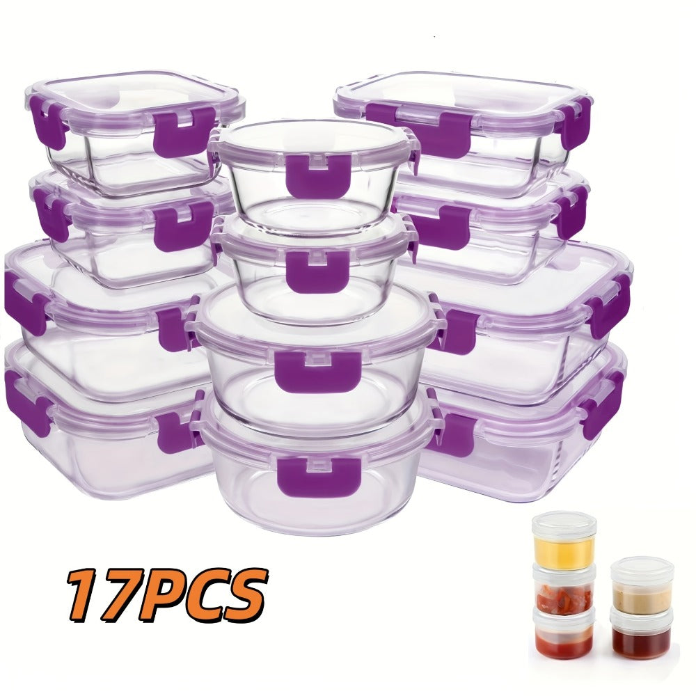 Borosilicate Glass Food Storage Containers Set ¨C 10/12/17pcs Airtight Meal Prep Bento Boxes with Locking Lids, BPA Free, Microwave & Dishwasher Safe, Leak Proof, Mixed Colors