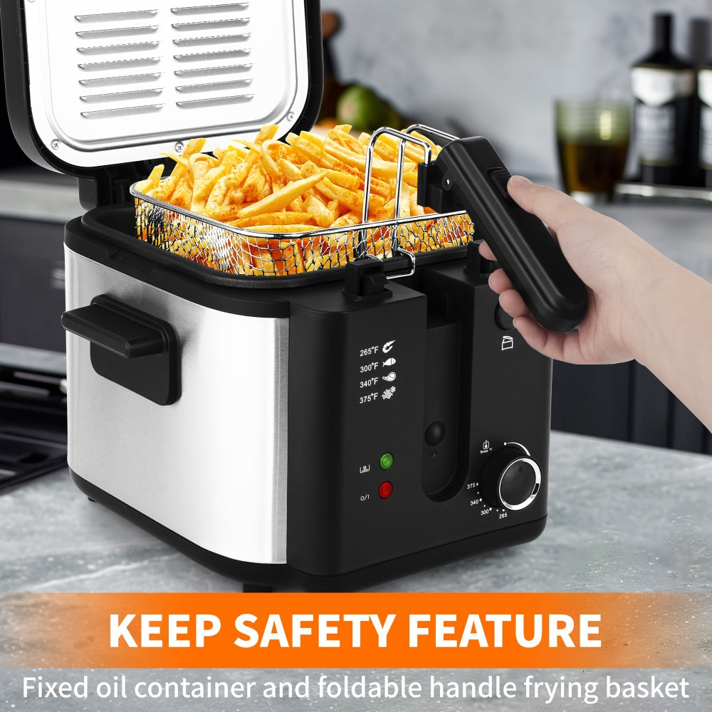 Deep Fryer Electric 1500W Non-Stick with Detachable Basket Adjustable Temperature Control Viewing Window Removable Lid Easy Clean Home Deep Frying Pan for French Fries Chicken 1.5L 2.5L 3L