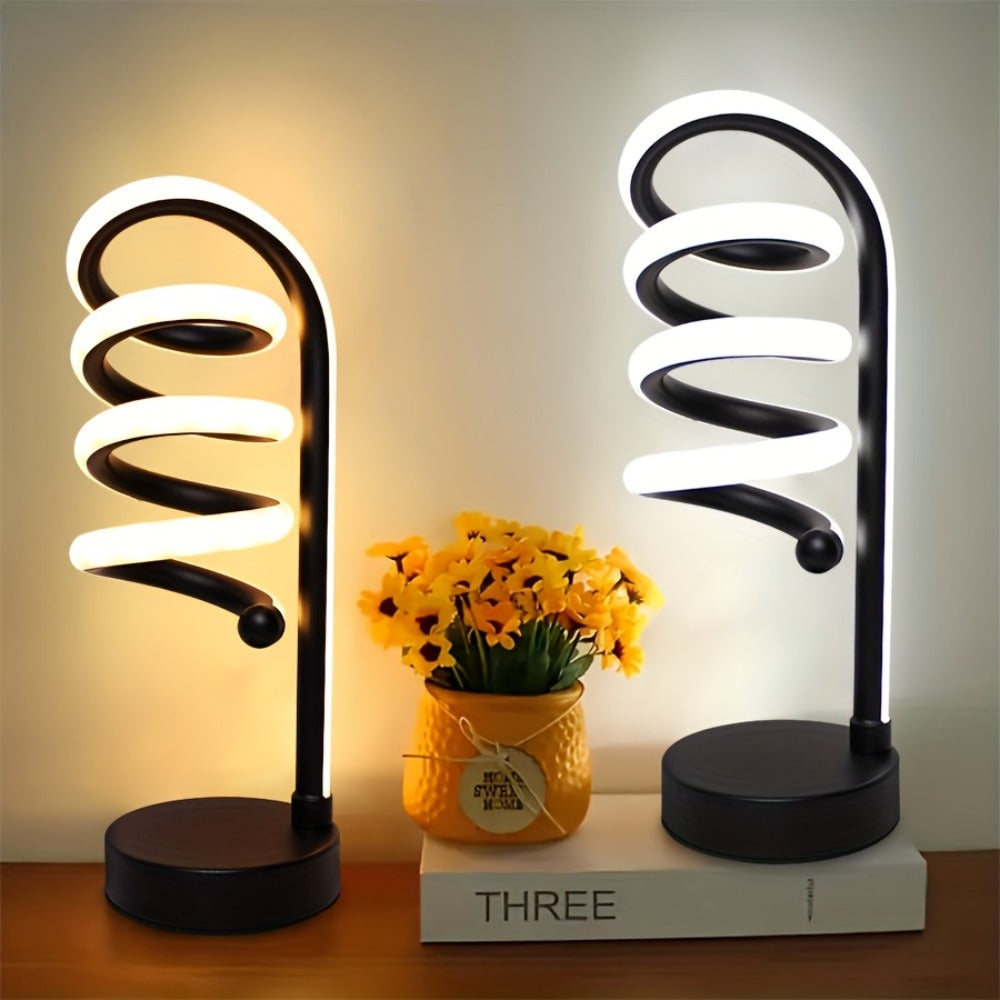 Dimmable Spiral Table Lamp with Touch Control & USB-C Charging Port, 3-Way Brightness Bedside Nightstand Lamp, Modern Minimalist LED Desk Lamp for Bedroom Living Room, Black & White