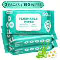 Flushable Wet Wipes Adult XL Unscented No Alcohol Septic Safe Toilet Wipes Portable Family Size for Bathroom Outdoor Camping Travel Hygiene 150 or 300 Wipes 3 or 6 Pack